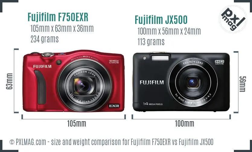 Fujifilm F750EXR vs Fujifilm JX500 size comparison