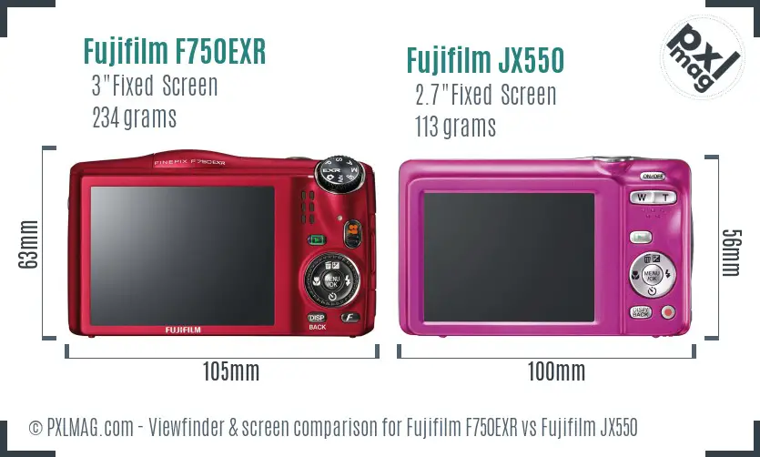 Fujifilm F750EXR vs Fujifilm JX550 Screen and Viewfinder comparison