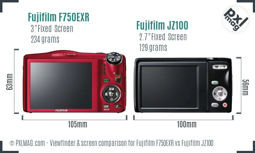 Fujifilm F750EXR vs Fujifilm JZ100 Screen and Viewfinder comparison