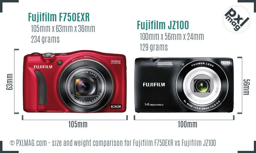 Fujifilm F750EXR vs Fujifilm JZ100 size comparison