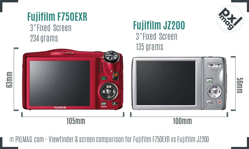Fujifilm F750EXR vs Fujifilm JZ200 Screen and Viewfinder comparison