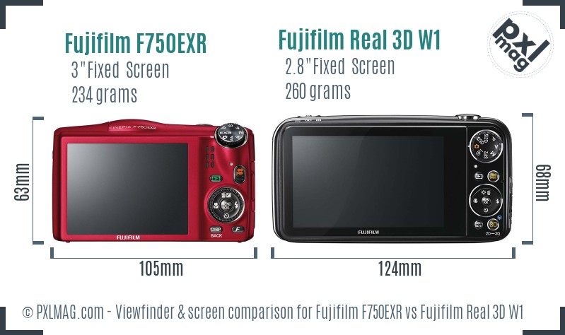 Fujifilm F750EXR vs Fujifilm Real 3D W1 Screen and Viewfinder comparison