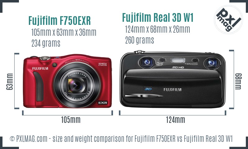 Fujifilm F750EXR vs Fujifilm Real 3D W1 size comparison Fujifilm F750EXR vs Fujifilm Real 3D W1 size comparison
