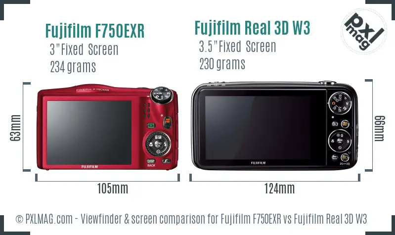Fujifilm F750EXR vs Fujifilm Real 3D W3 Screen and Viewfinder comparison