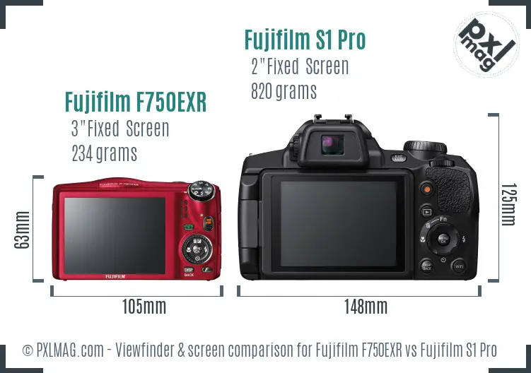 Fujifilm F750EXR vs Fujifilm S1 Pro Screen and Viewfinder comparison Fujifilm F750EXR vs Fujifilm S1 Pro Screen and Viewfinder comparison