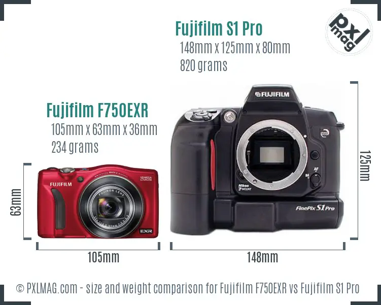 Fujifilm F750EXR vs Fujifilm S1 Pro size comparison Fujifilm F750EXR vs Fujifilm S1 Pro size comparison