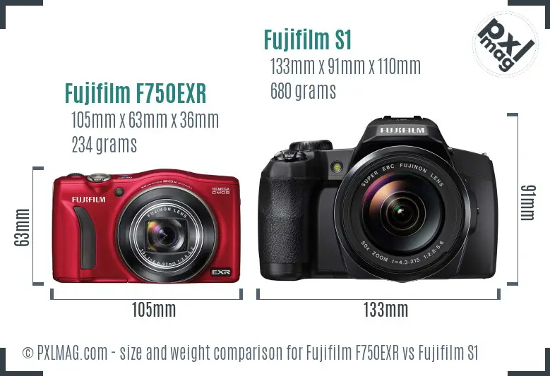 Fujifilm F750EXR vs Fujifilm S1 size comparison Fujifilm F750EXR vs Fujifilm S1 size comparison