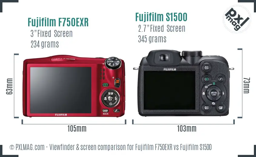 Fujifilm F750EXR vs Fujifilm S1500 Screen and Viewfinder comparison