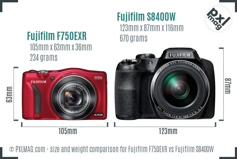 Fujifilm F750EXR vs Fujifilm S8400W size comparison