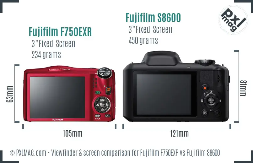 Fujifilm F750EXR vs Fujifilm S8600 Screen and Viewfinder comparison Fujifilm F750EXR vs Fujifilm S8600 Screen and Viewfinder comparison