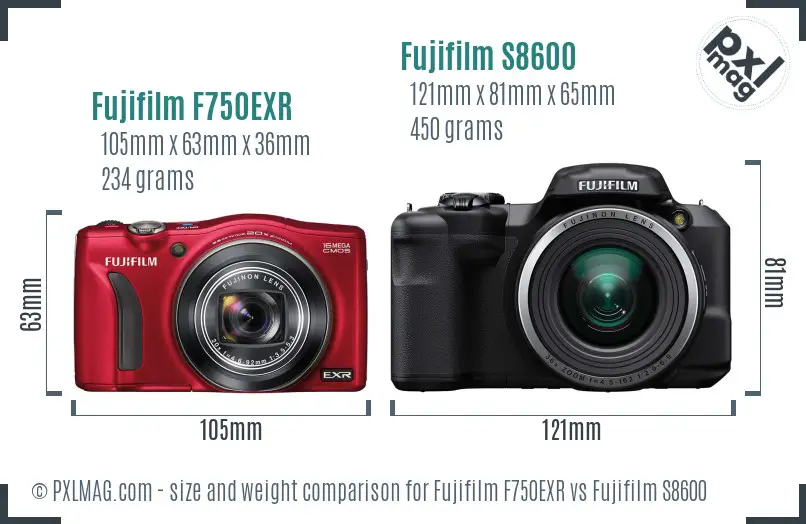 Fujifilm F750EXR vs Fujifilm S8600 size comparison Fujifilm F750EXR vs Fujifilm S8600 size comparison