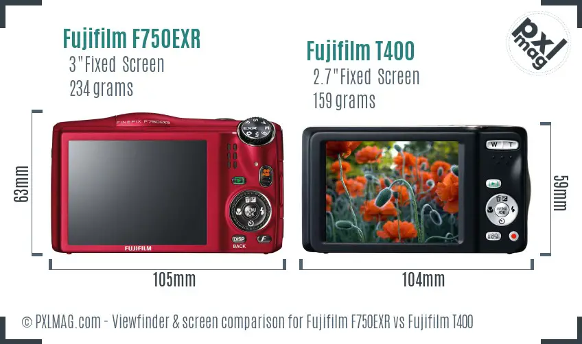 Fujifilm F750EXR vs Fujifilm T400 Screen and Viewfinder comparison