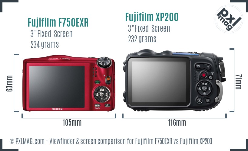 Fujifilm F750EXR vs Fujifilm XP200 Screen and Viewfinder comparison