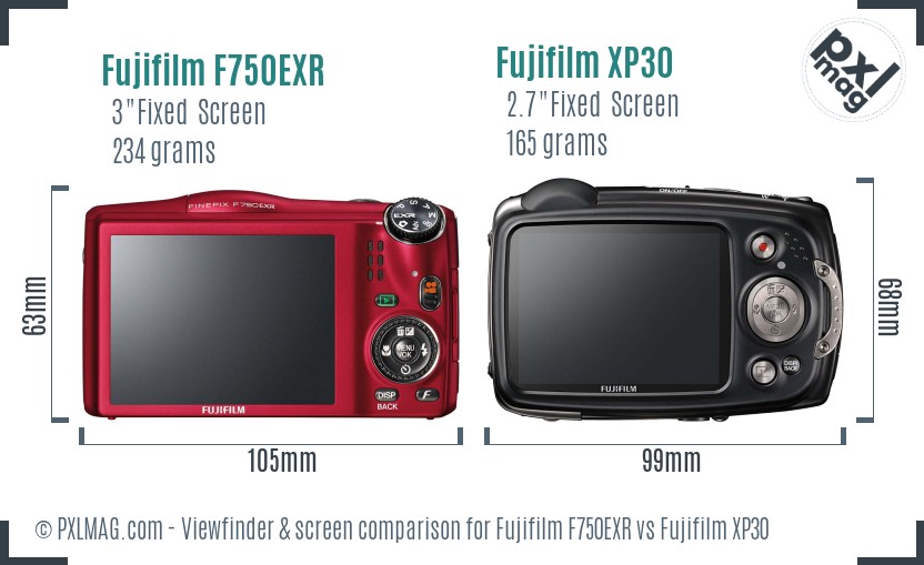 Fujifilm F750EXR vs Fujifilm XP30 Screen and Viewfinder comparison