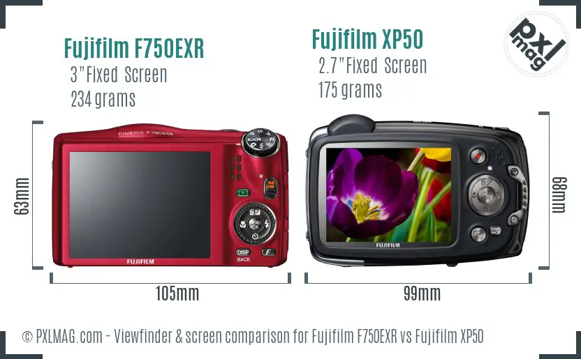 Fujifilm F750EXR vs Fujifilm XP50 Screen and Viewfinder comparison