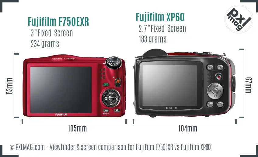 Fujifilm F750EXR vs Fujifilm XP60 Screen and Viewfinder comparison