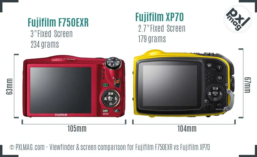 Fujifilm F750EXR vs Fujifilm XP70 Screen and Viewfinder comparison