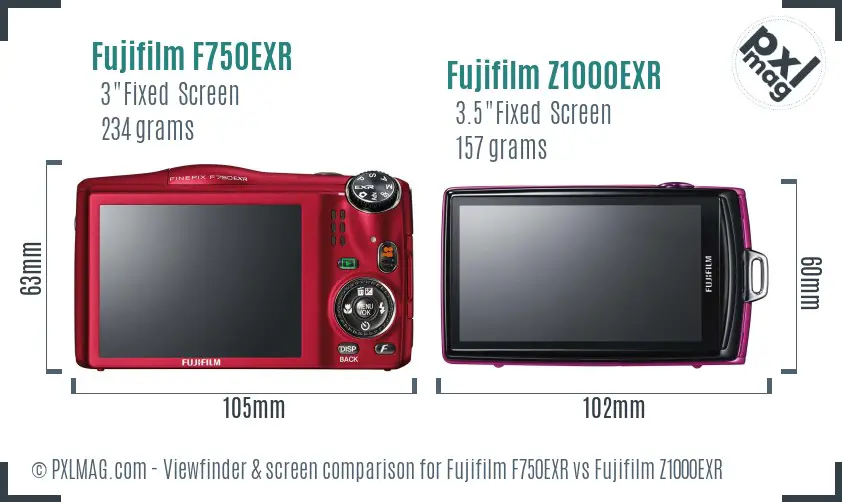 Fujifilm F750EXR vs Fujifilm Z1000EXR Screen and Viewfinder comparison