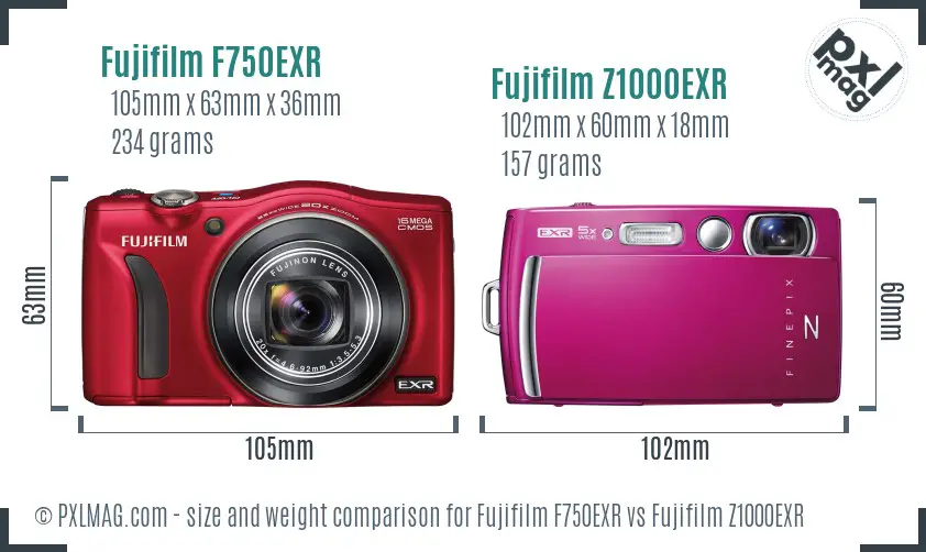 Fujifilm F750EXR vs Fujifilm Z1000EXR size comparison