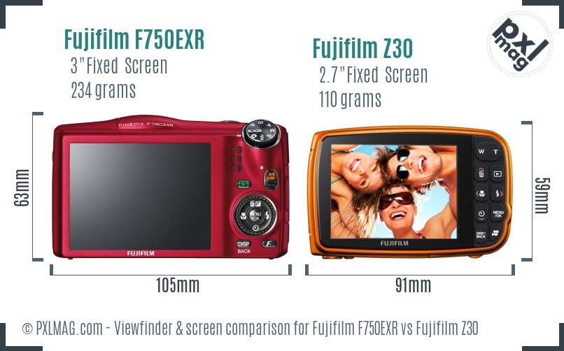 Fujifilm F750EXR vs Fujifilm Z30 Screen and Viewfinder comparison