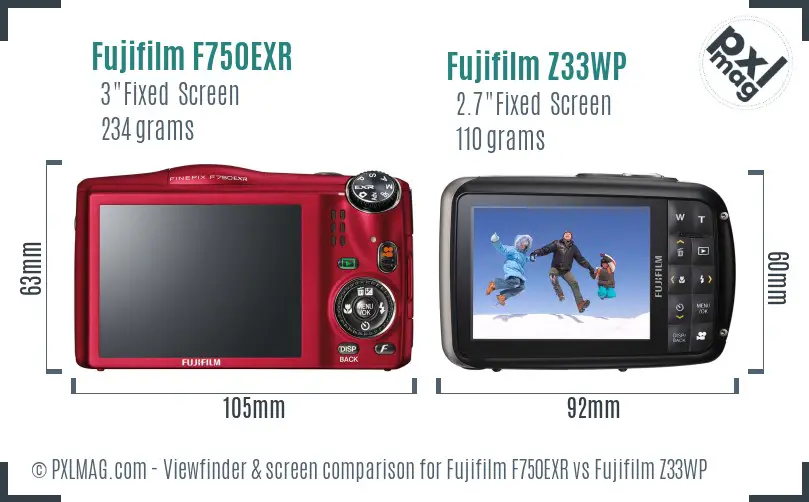 Fujifilm F750EXR vs Fujifilm Z33WP Screen and Viewfinder comparison Fujifilm F750EXR vs Fujifilm Z33WP Screen and Viewfinder comparison