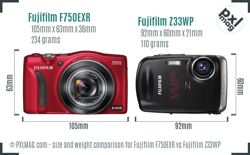 Fujifilm F750EXR vs Fujifilm Z33WP size comparison Fujifilm F750EXR vs Fujifilm Z33WP size comparison