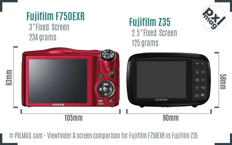 Fujifilm F750EXR vs Fujifilm Z35 Screen and Viewfinder comparison