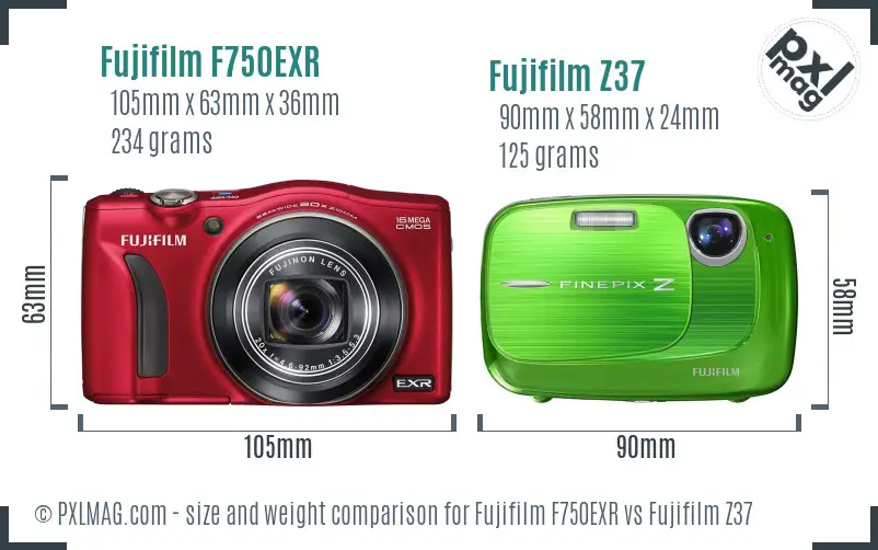 Fujifilm F750EXR vs Fujifilm Z37 size comparison