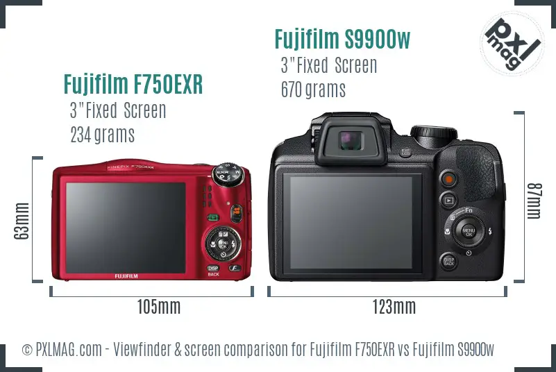 Fujifilm F750EXR vs Fujifilm S9900w Screen and Viewfinder comparison