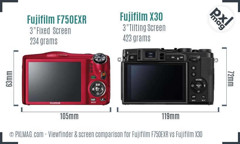 Fujifilm F750EXR vs Fujifilm X30 Screen and Viewfinder comparison