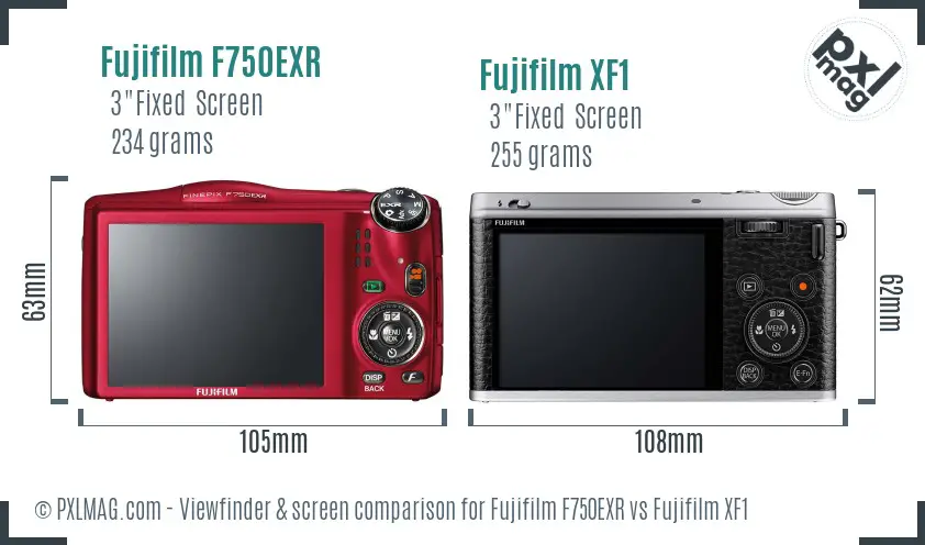 Fujifilm F750EXR vs Fujifilm XF1 Screen and Viewfinder comparison