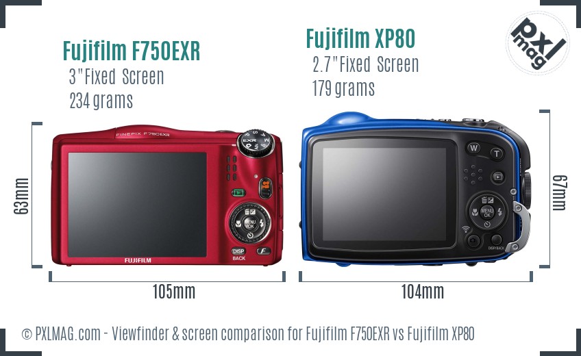 Fujifilm F750EXR vs Fujifilm XP80 Screen and Viewfinder comparison
