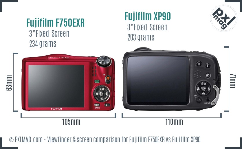 Fujifilm F750EXR vs Fujifilm XP90 Screen and Viewfinder comparison
