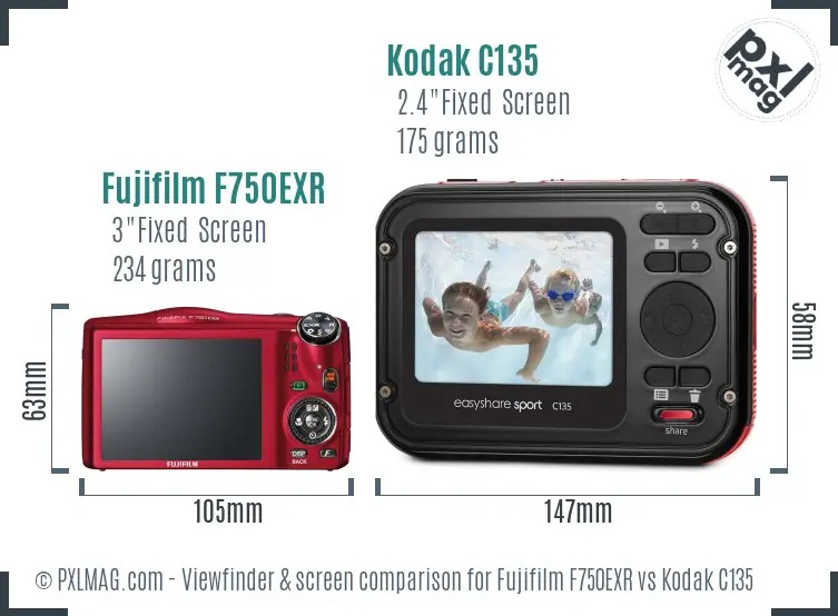 Fujifilm F750EXR vs Kodak C135 Screen and Viewfinder comparison