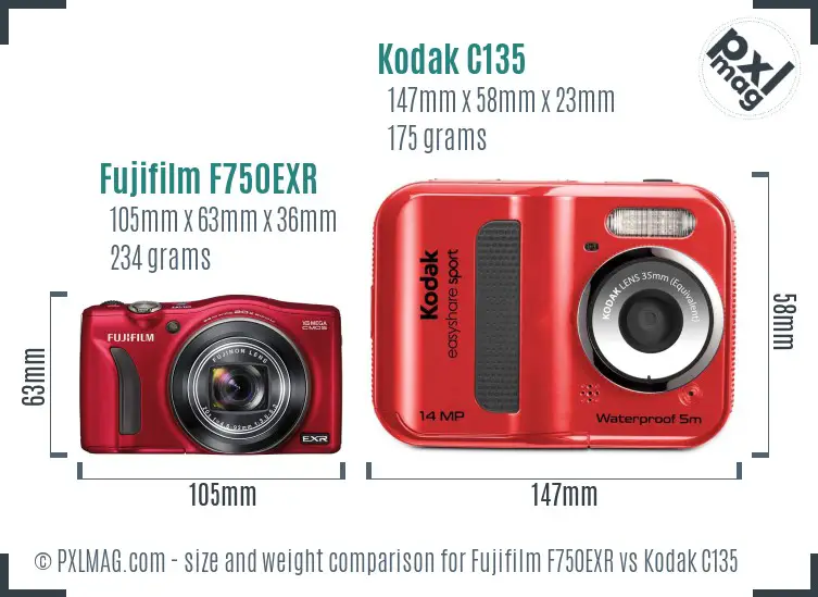 Fujifilm F750EXR vs Kodak C135 size comparison