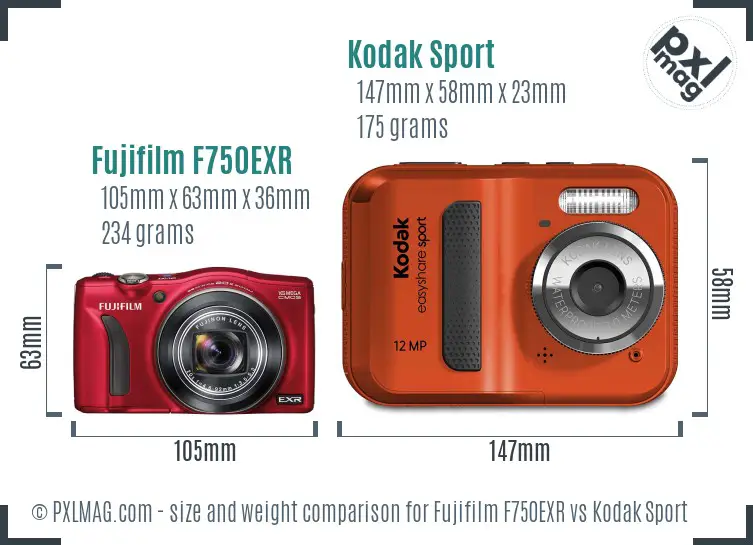 Fujifilm F750EXR vs Kodak Sport size comparison Fujifilm F750EXR vs Kodak Sport size comparison