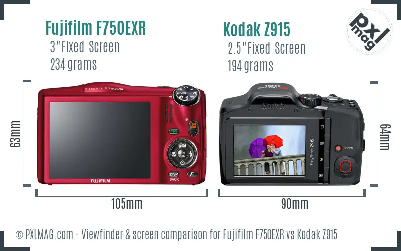 Fujifilm F750EXR vs Kodak Z915 Screen and Viewfinder comparison