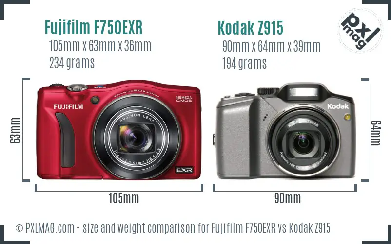 Fujifilm F750EXR vs Kodak Z915 size comparison