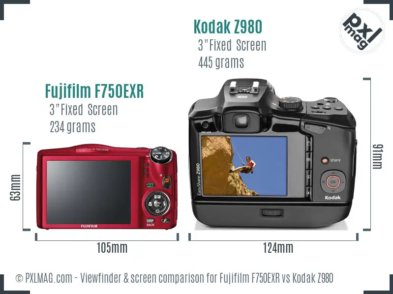 Fujifilm F750EXR vs Kodak Z980 Screen and Viewfinder comparison