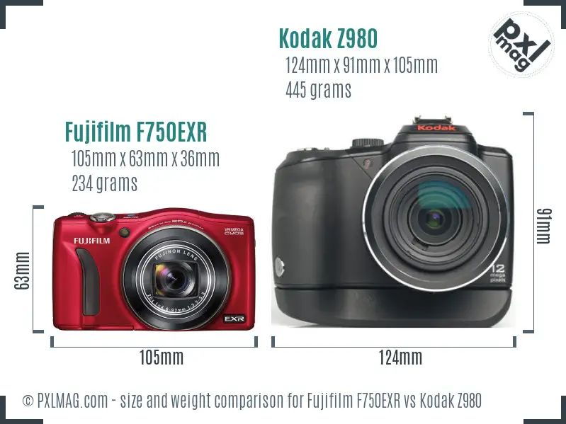 Fujifilm F750EXR vs Kodak Z980 size comparison