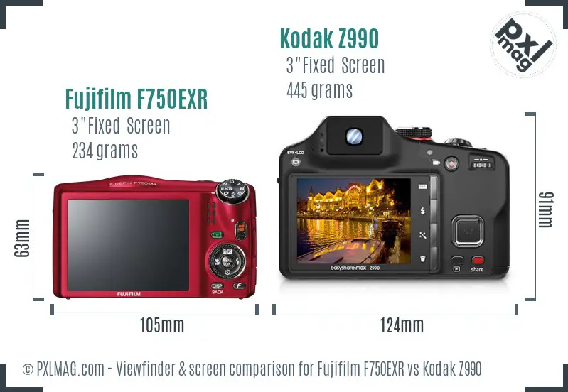 Fujifilm F750EXR vs Kodak Z990 Screen and Viewfinder comparison