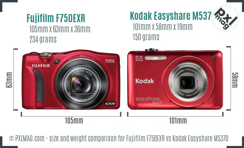 Fujifilm F750EXR vs Kodak Easyshare M5370 size comparison