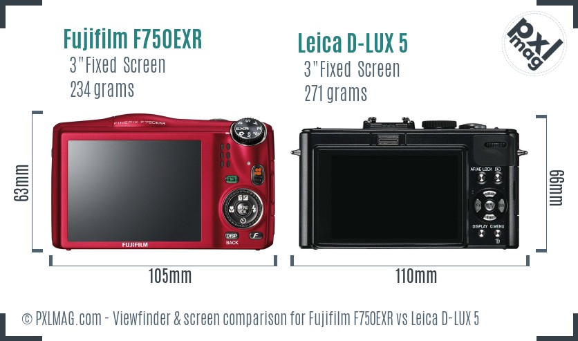 Fujifilm F750EXR vs Leica D-LUX 5 Screen and Viewfinder comparison