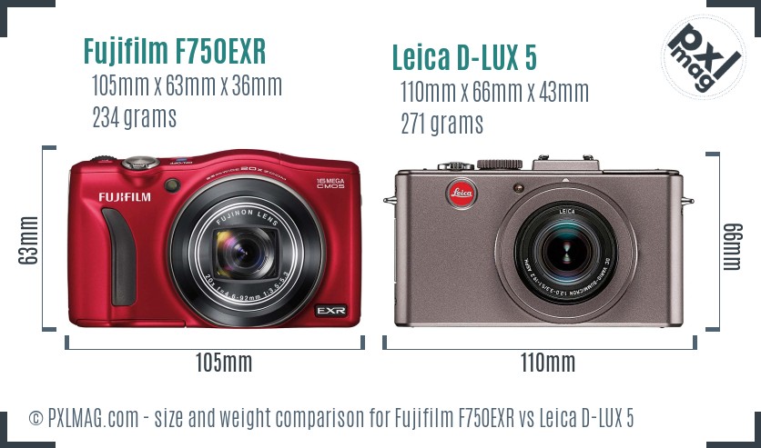 Fujifilm F750EXR vs Leica D-LUX 5 size comparison Fujifilm F750EXR vs Leica D-LUX 5 size comparison