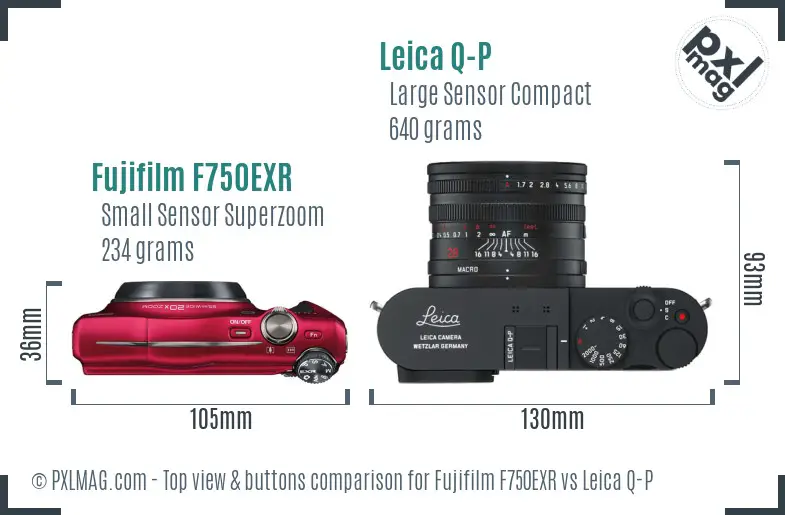Fujifilm F750EXR vs Leica Q-P top view buttons comparison