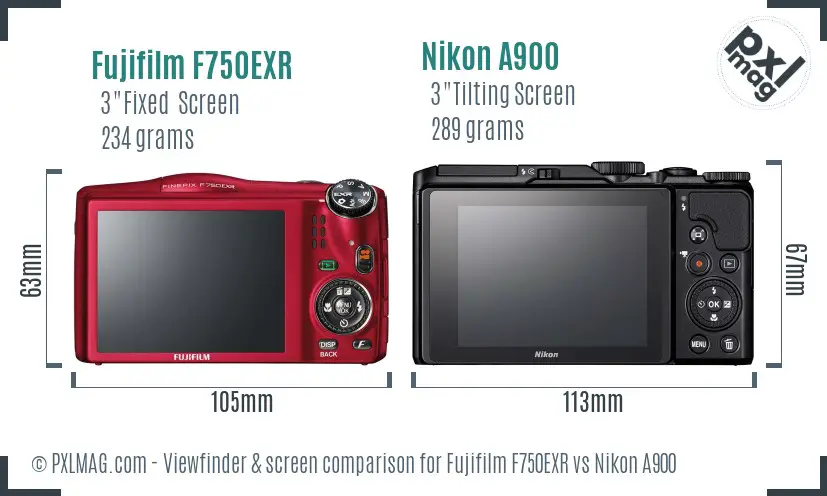 Fujifilm F750EXR vs Nikon A900 Screen and Viewfinder comparison