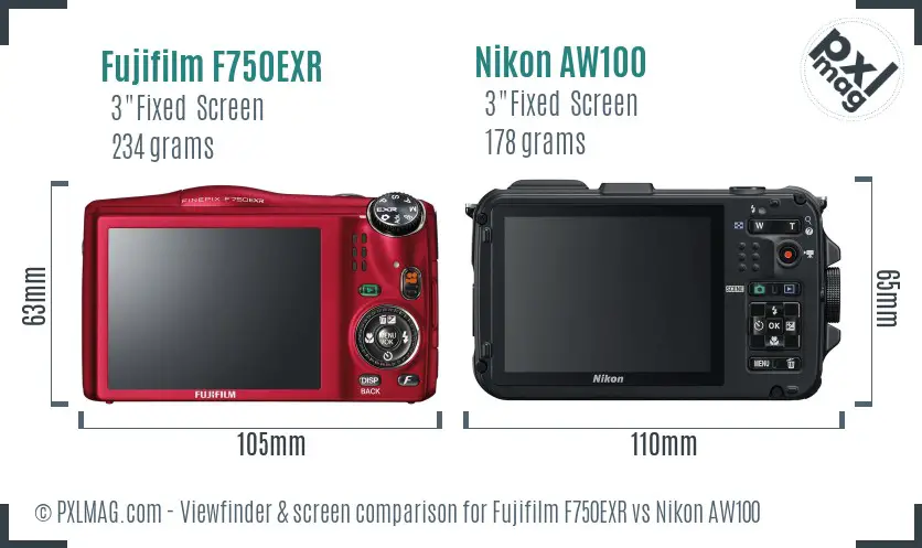 Fujifilm F750EXR vs Nikon AW100 Screen and Viewfinder comparison