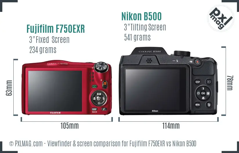 Fujifilm F750EXR vs Nikon B500 Screen and Viewfinder comparison