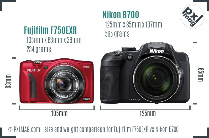 Fujifilm F750EXR vs Nikon B700 size comparison
