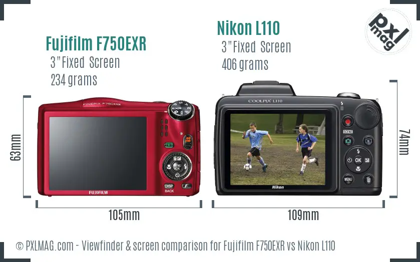 Fujifilm F750EXR vs Nikon L110 Screen and Viewfinder comparison